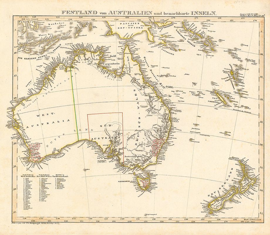 1847 Festland von Australien und benachbarte Inseln. Adolphe Stieler 1775-1836 ; F Stulpnagel 1781-1865. Gotha : Justus Perthes :1847. 
