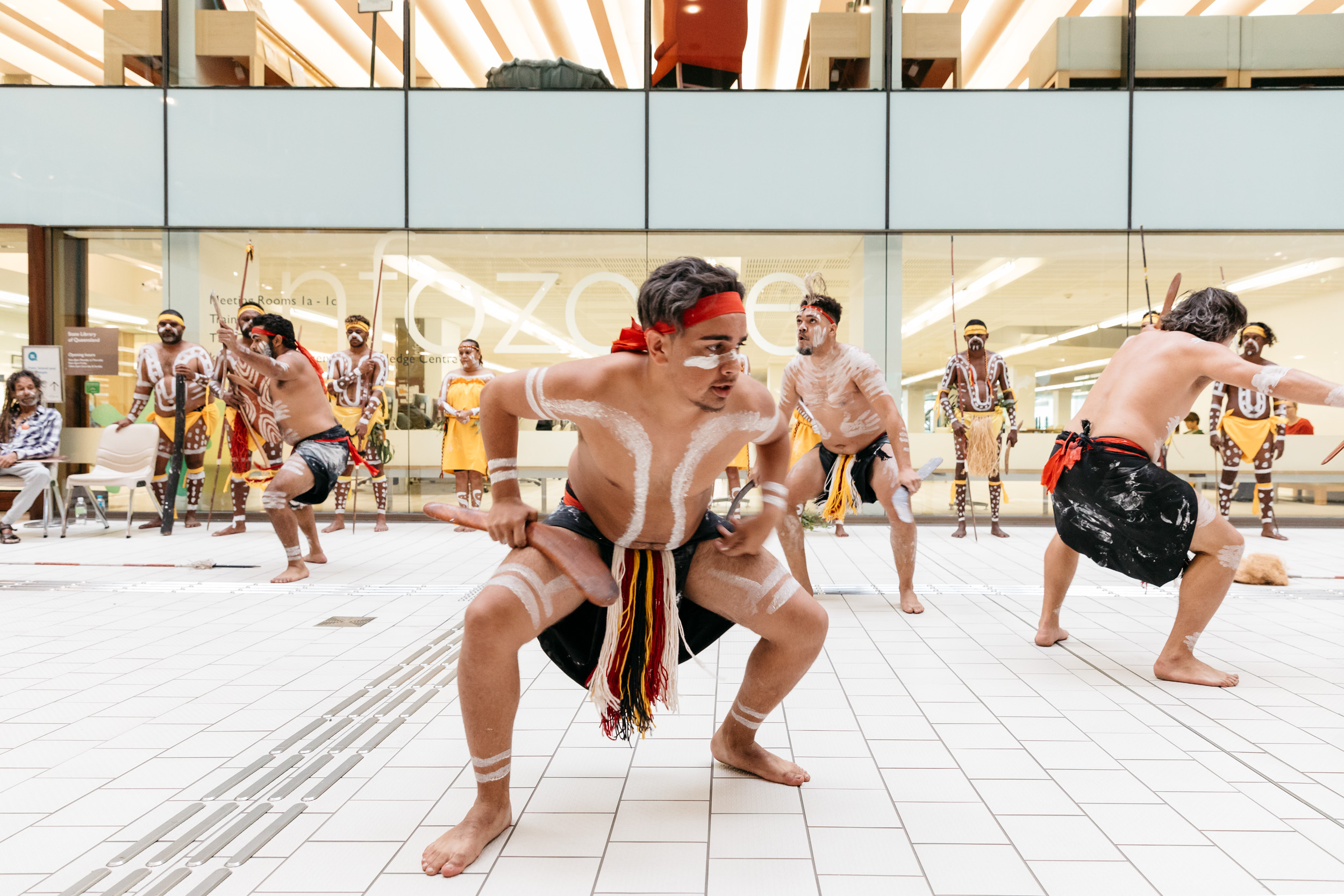 Palm Island & Our People exhibition launch, Bwgcolman Dancers and Nunukul Yuggera Aboriginal dancers