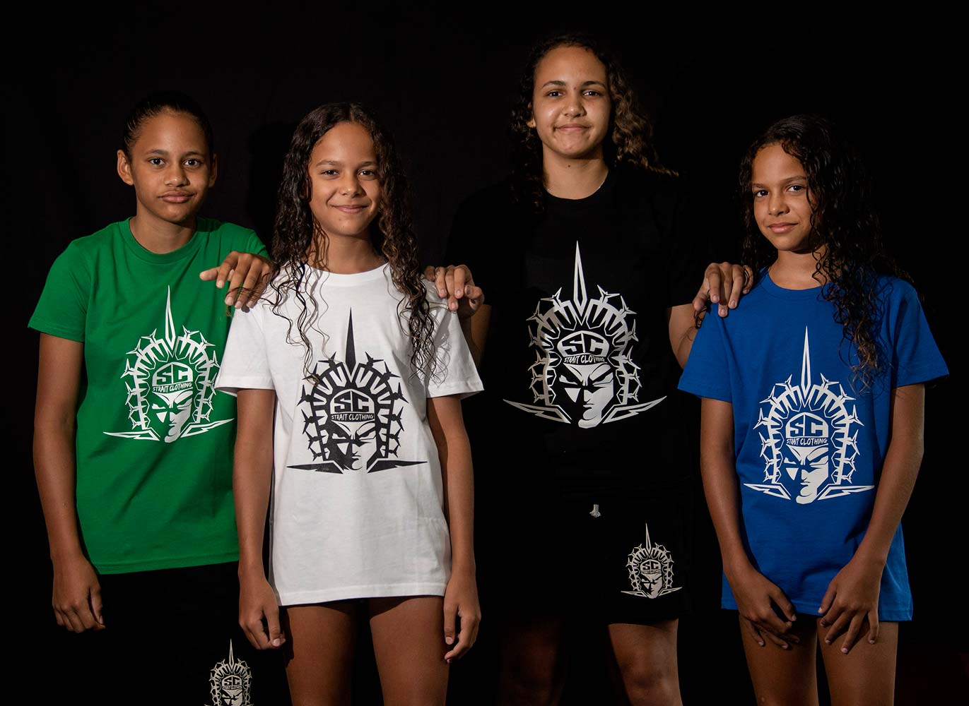 Group of Indigenous girls wearing Indigenous street wear
