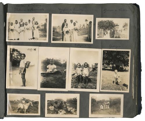 Photographs of Aboriginal children and a wedding in a photograph album