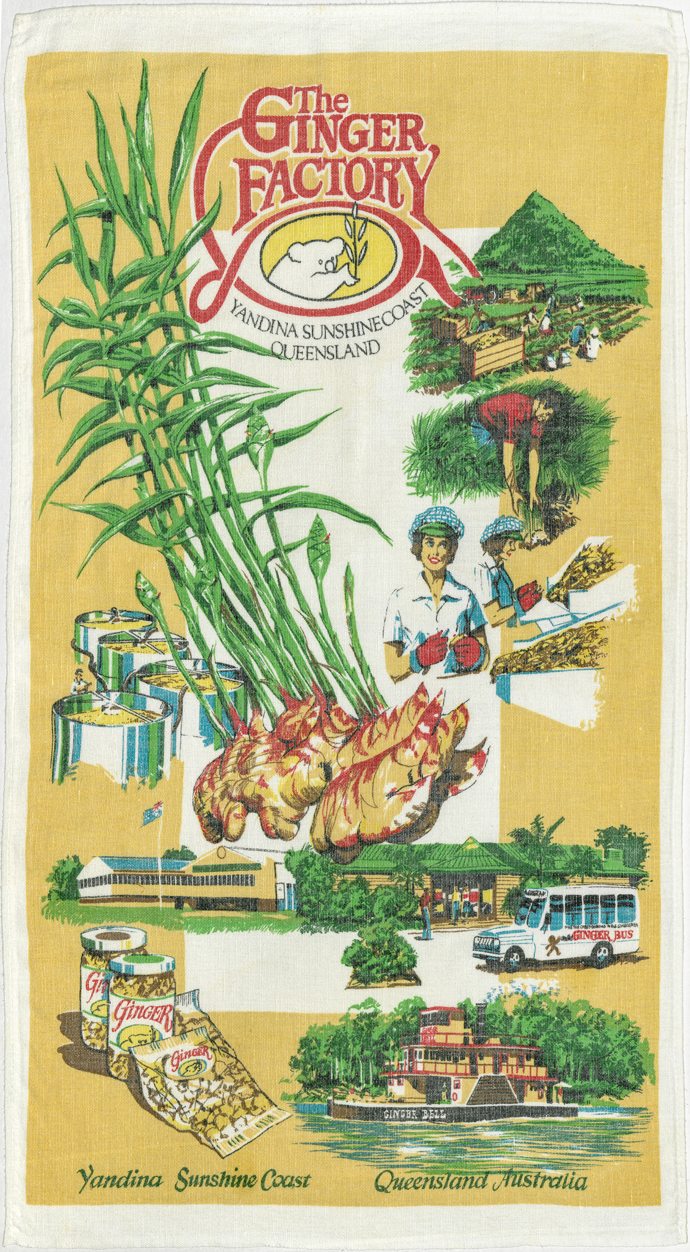 Colourful tea towel of The Ginger Factory