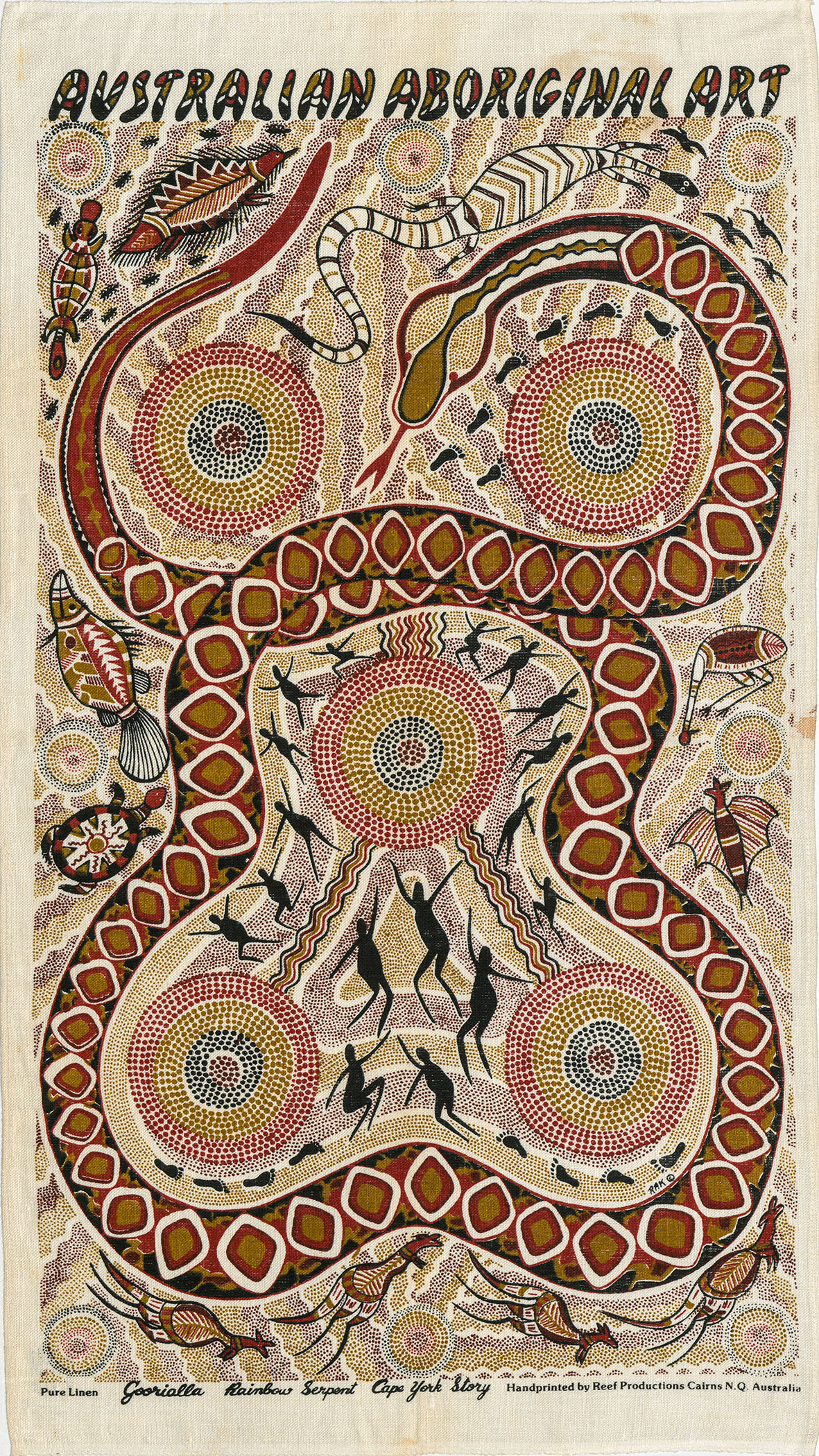 Colourful tea towel Aboriginal Art serpent