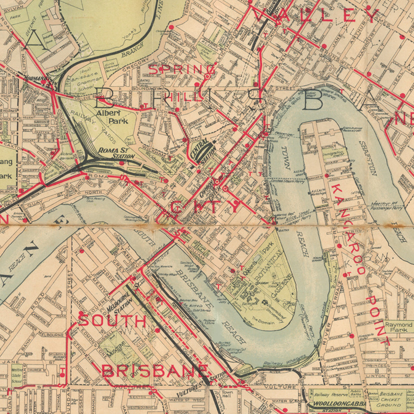Close zoom on 'Map of Brisbane and suburbs, 1918'