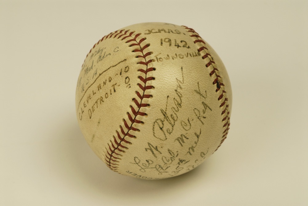 Baseball signed by some of the first American servicemen stationed in North Queensland during World War II