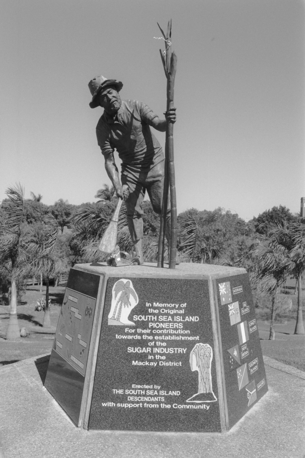 South Sea Islander Cane Cutter Memorial outside the South Sea Islander Hut in Mackay, Queensland, 2000.