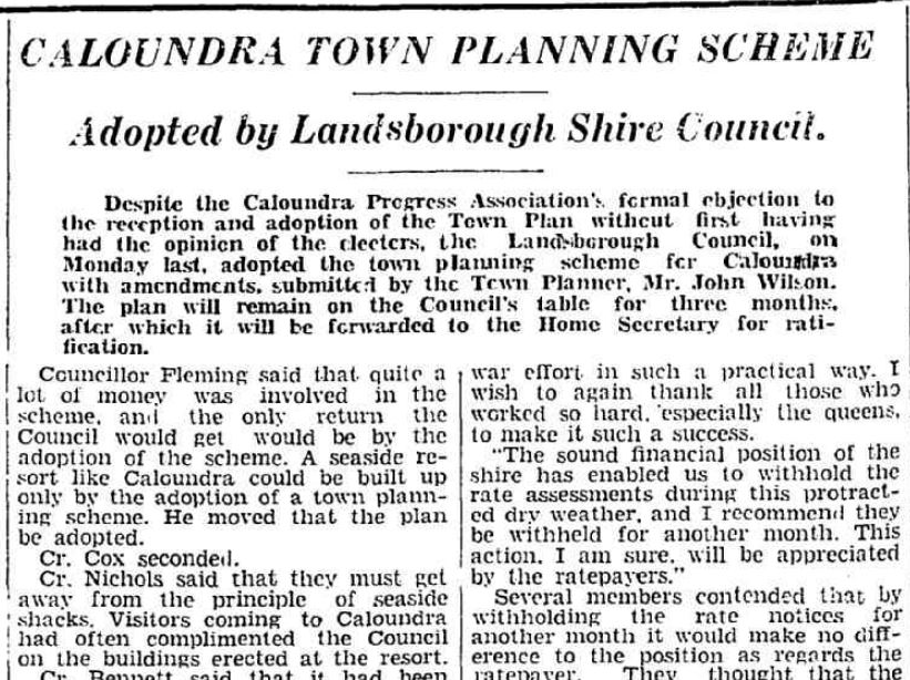 A newspaper article from Trove titled 'Caloundra Town Planning Scheme'