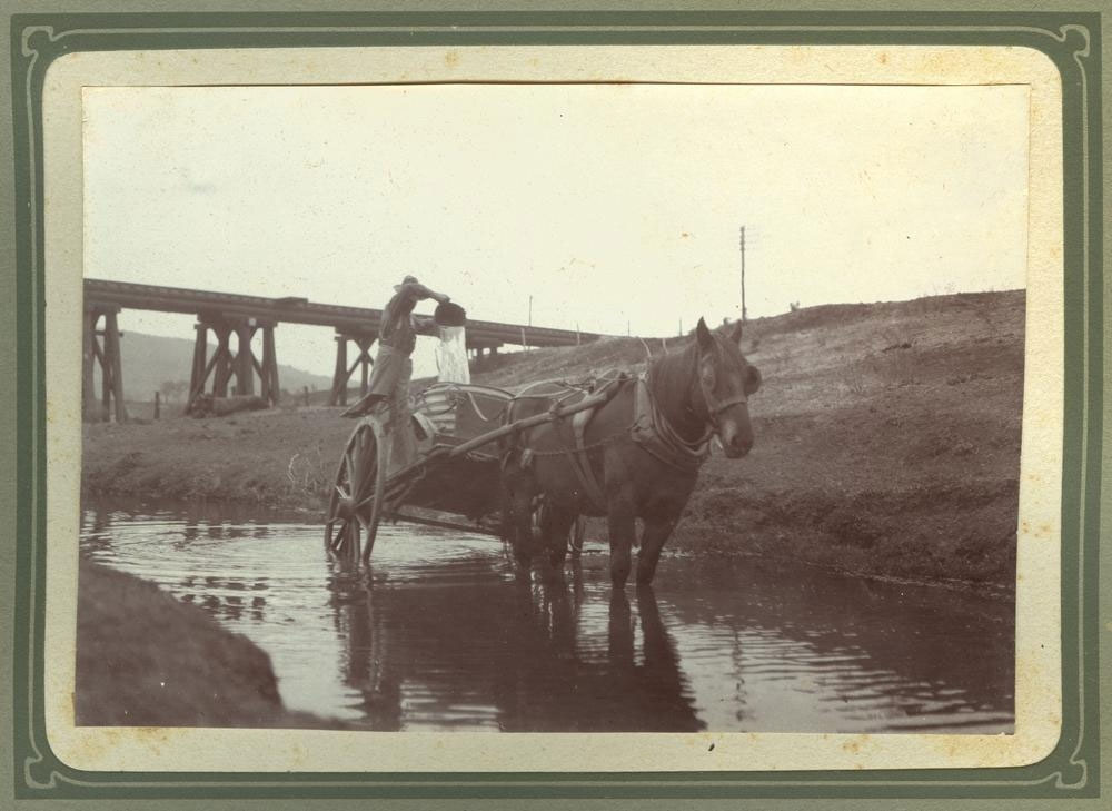 Carrying water from Gowrie Creek during the 1920 drought, Kingsthorpe, Queensland