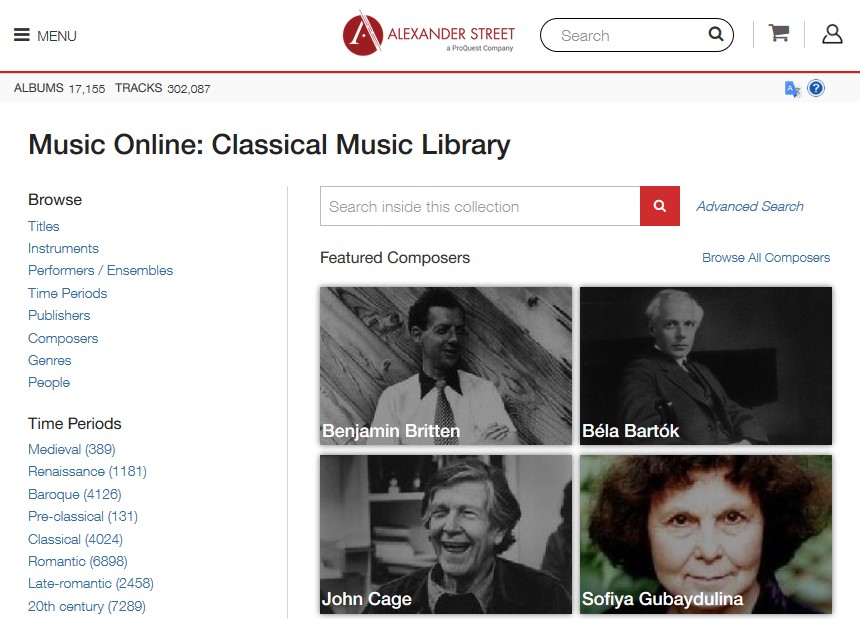 Image of Music Online: Classical Music Library database home page