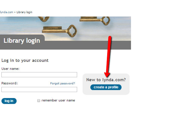 Click the create a profile button at Lynda.com