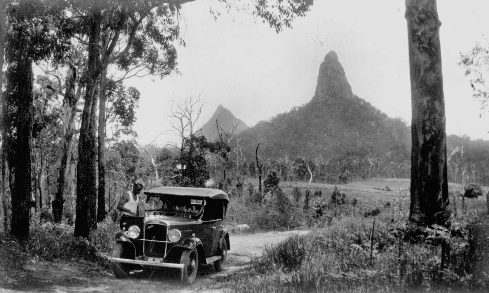 Driving through the Glasshouse Mountains District,1935