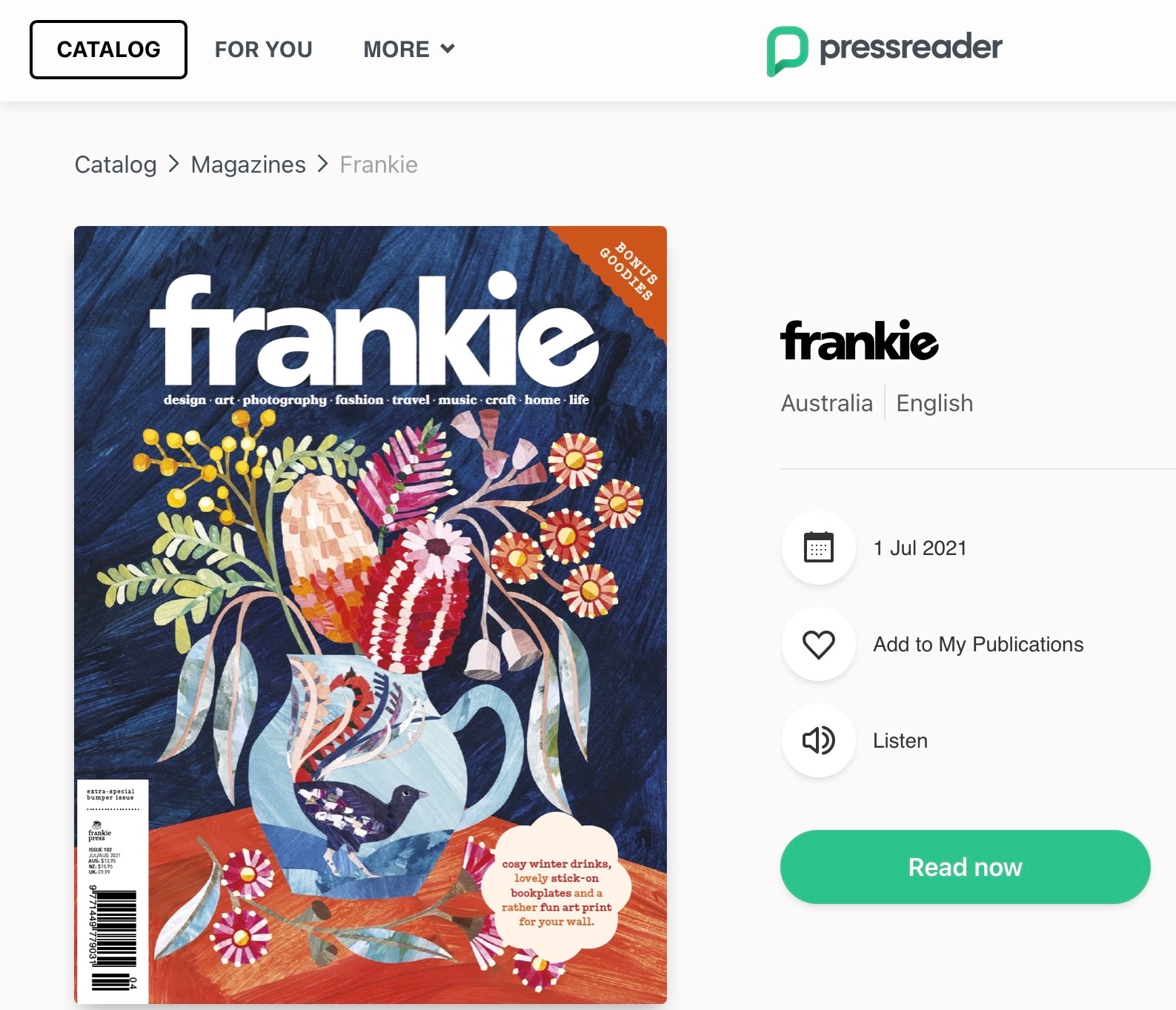 Front cover of magazine "Frankie"