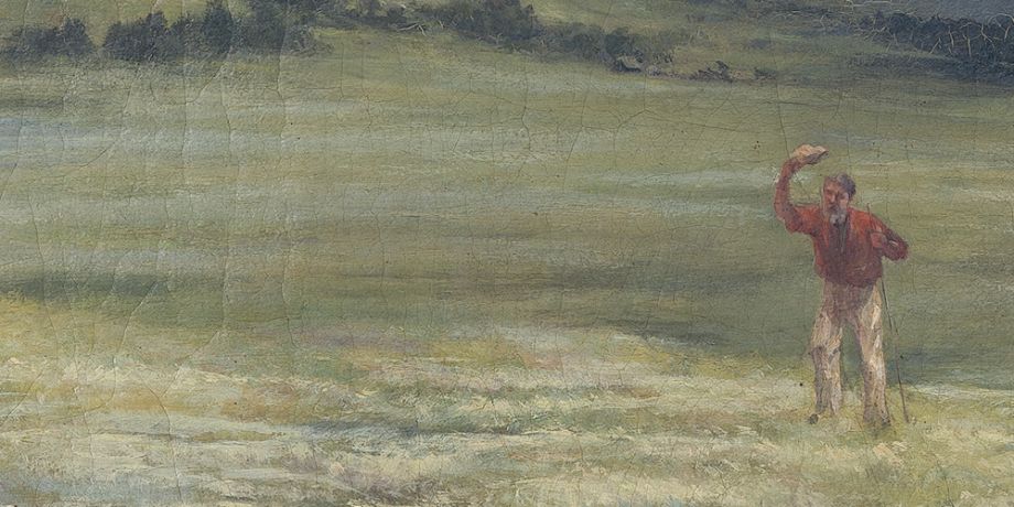 Anthony Alder (1838 – 1915), Lincoln sheep, Homeward Laddie (Detail), 1895, Oil on canvas, 109 x 135 cm, John Oxley Library, State Library of Queensland. ACC: 28082