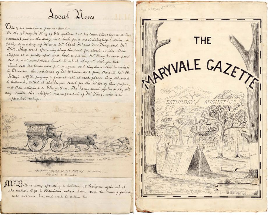 Mary & Emily Bode, George Carr Clark, Benjamin Leigh, et al, Images from issues of the Maryvale Gazette, 1892 – 1893, John Oxley Library, State Library of Queensland. Acc: 28154