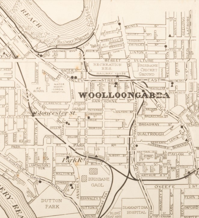 1916 street map or Wooloongabba showing railway lines