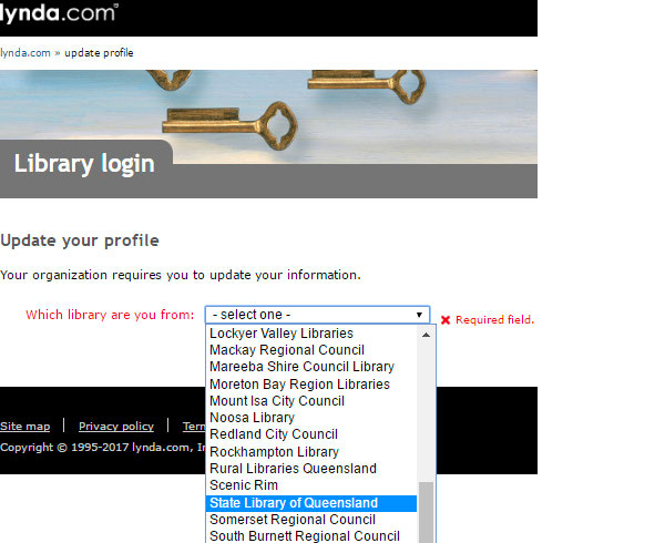 Select State Library of Queensland from the dropdown list of libraries and click save