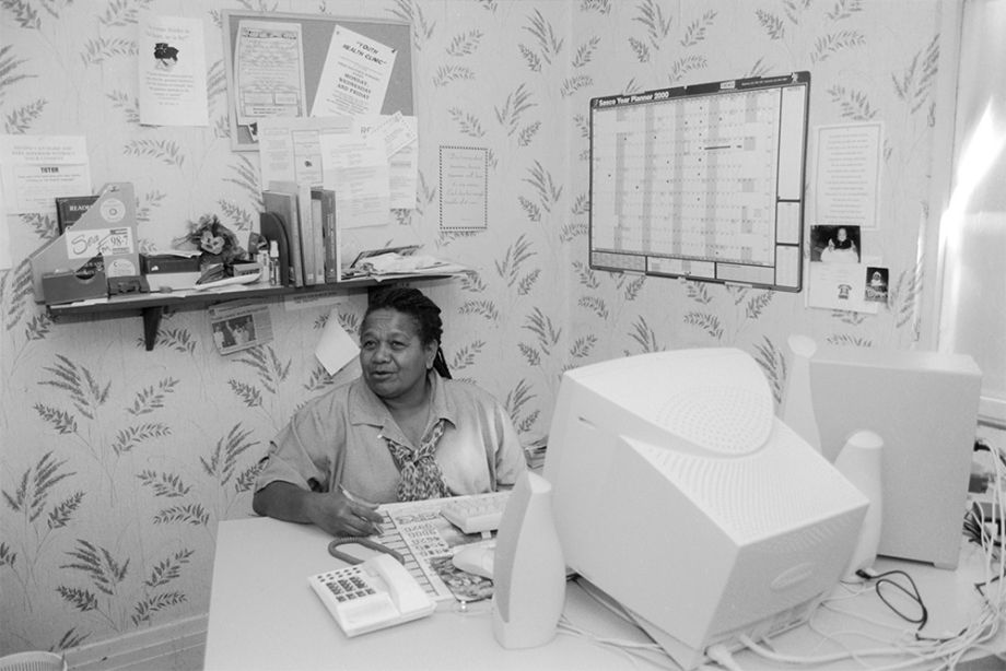 Maud Corowa working in her office in Mackay, Queensland, 2000 