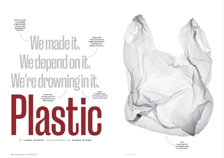 Image of text to do with plastic, and a clear plastic shopping bag