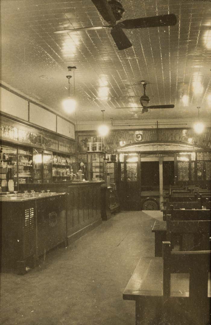Night-time view of the interior of the Balonne Cafe, St George, Queensland, 1934