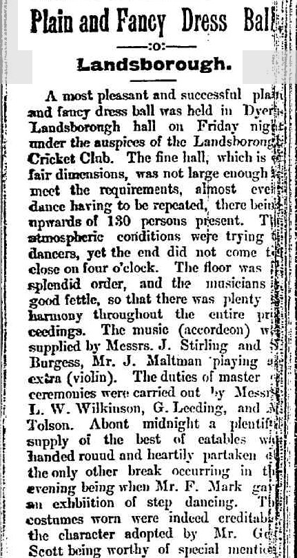 Newspaper article titled 'Plain and Fancy Dress Ball', "Nambour Chronicle and North Coast Advertiser", 1905.
