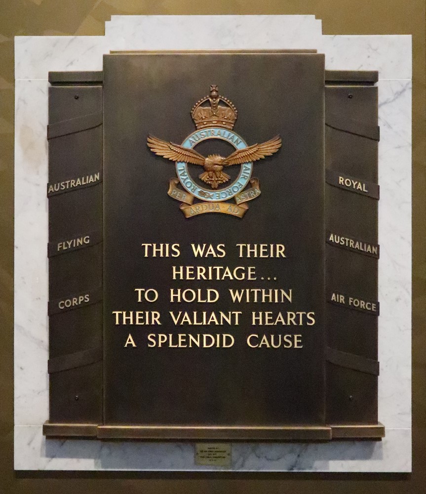 Image of a plaque on a marble wall from the Royal Australian Airforce