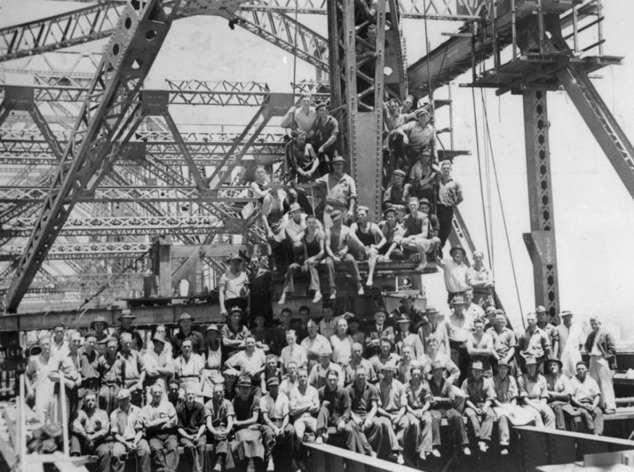 Construction crew on the Story Bridge during the last day of construction Brisbane 1939