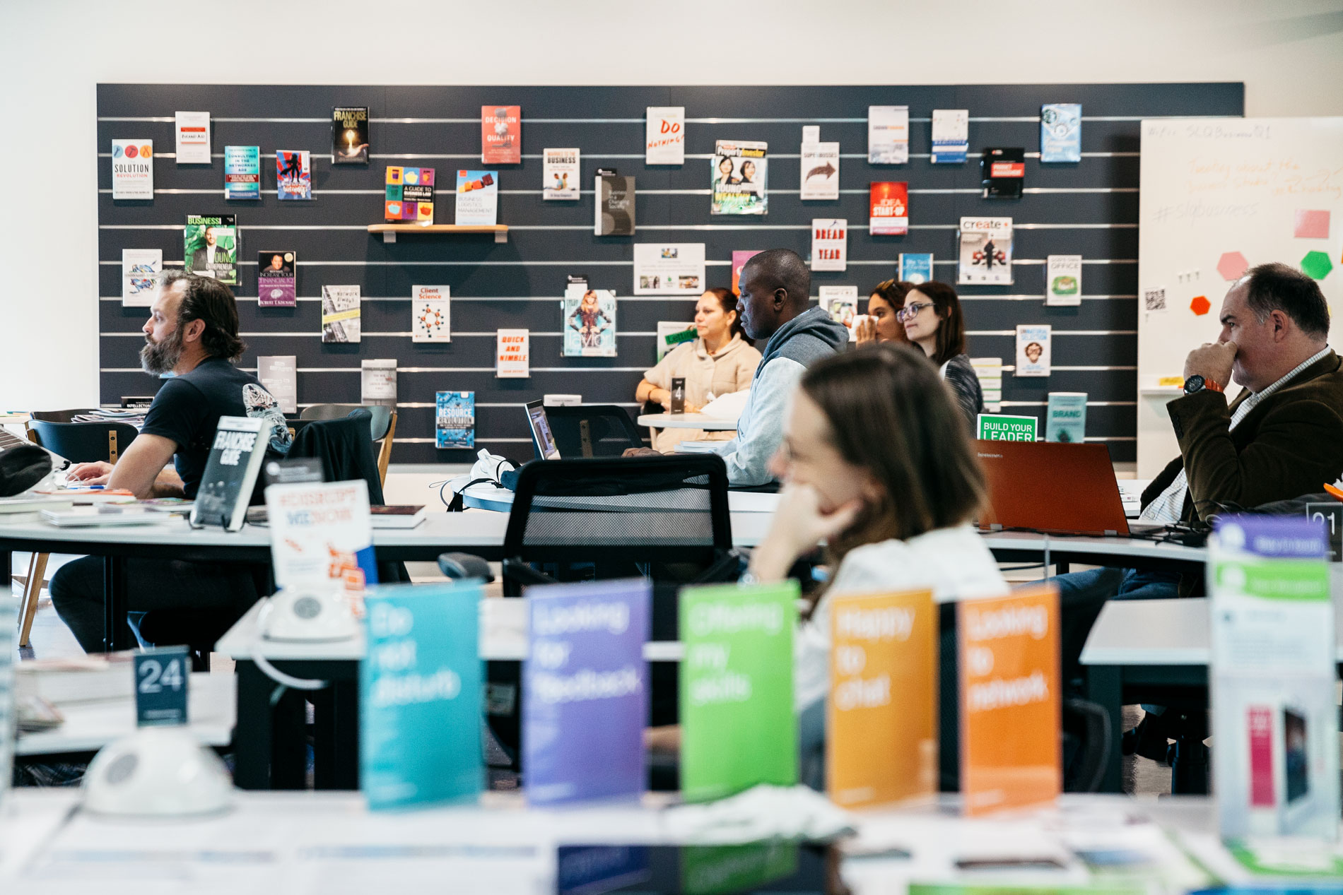 Clients at the Lunch Box Forum in the Business Studio at the State Library of Queensland. Photo by Joe Ruckli.