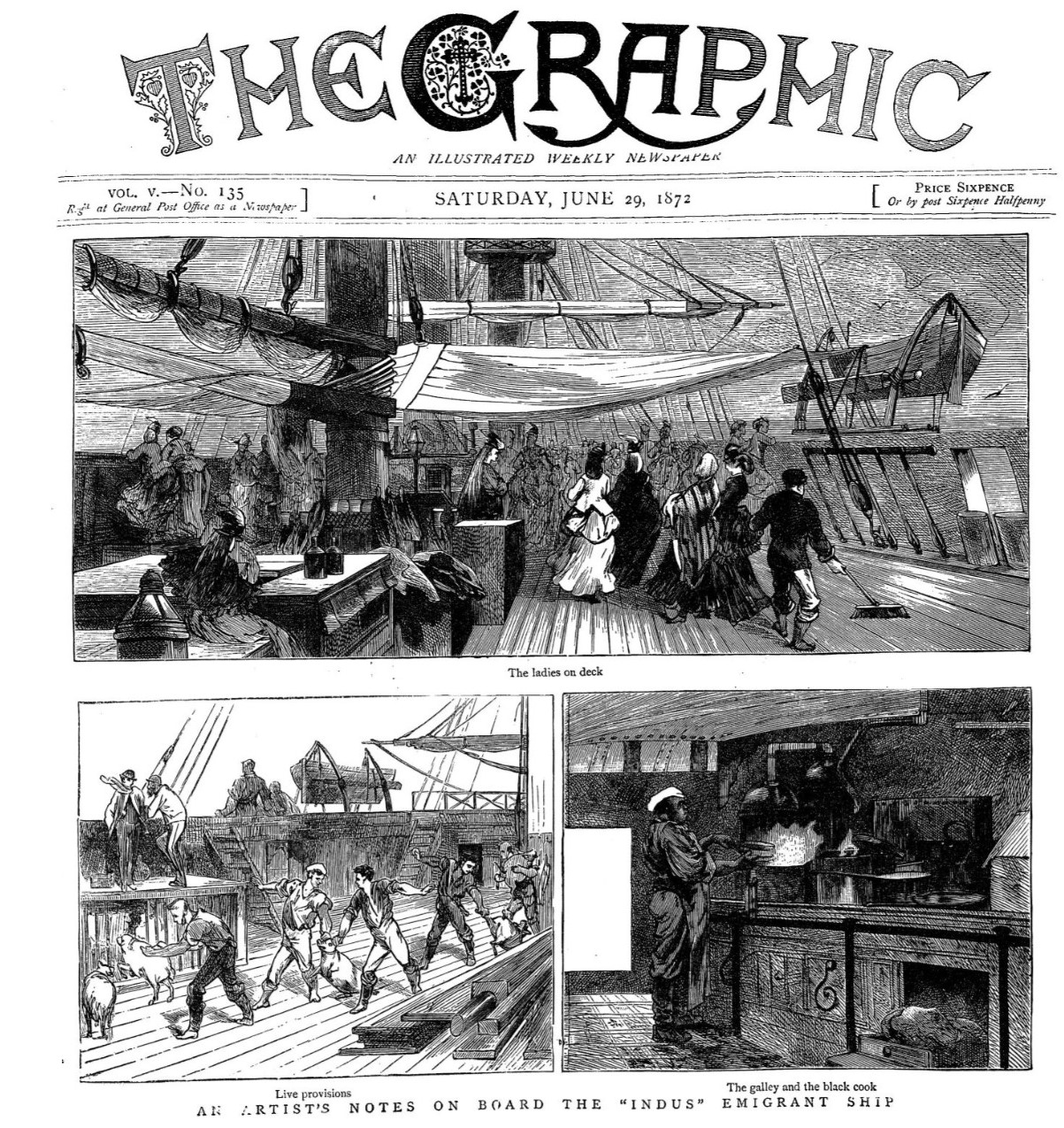 Sketches of the "Indus" emigrant ship, taken from the front page of "The Graphic" 29 June 1872