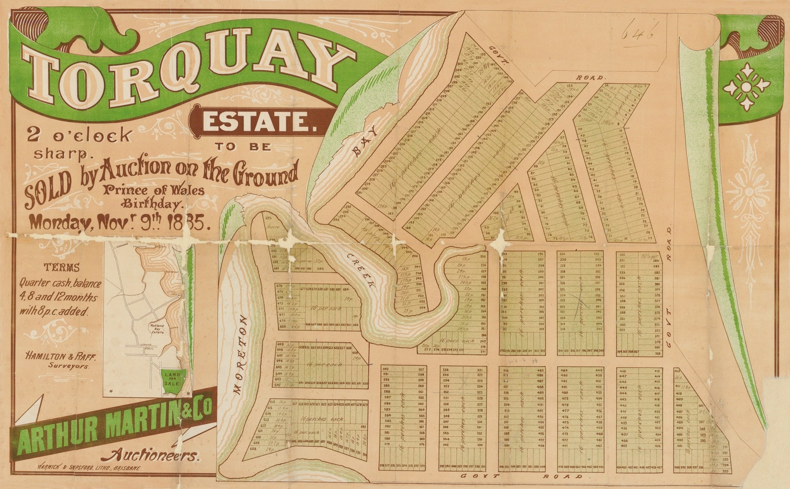 Torquay Estate in Redland Bay was to be sold by auction on 9 November 1885. 