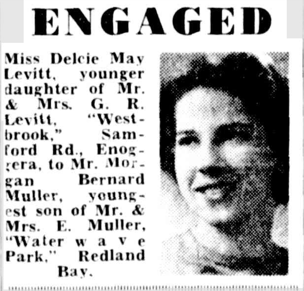 Engagement notice with head shot of bride to be, Courier Mail, 19 May 1945, p.4
