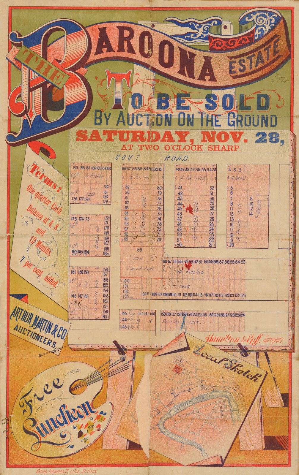 The Baroona Estate to be sold by auction on the ground Saturday, Nov. 28, at two o'clock sharp,1885.