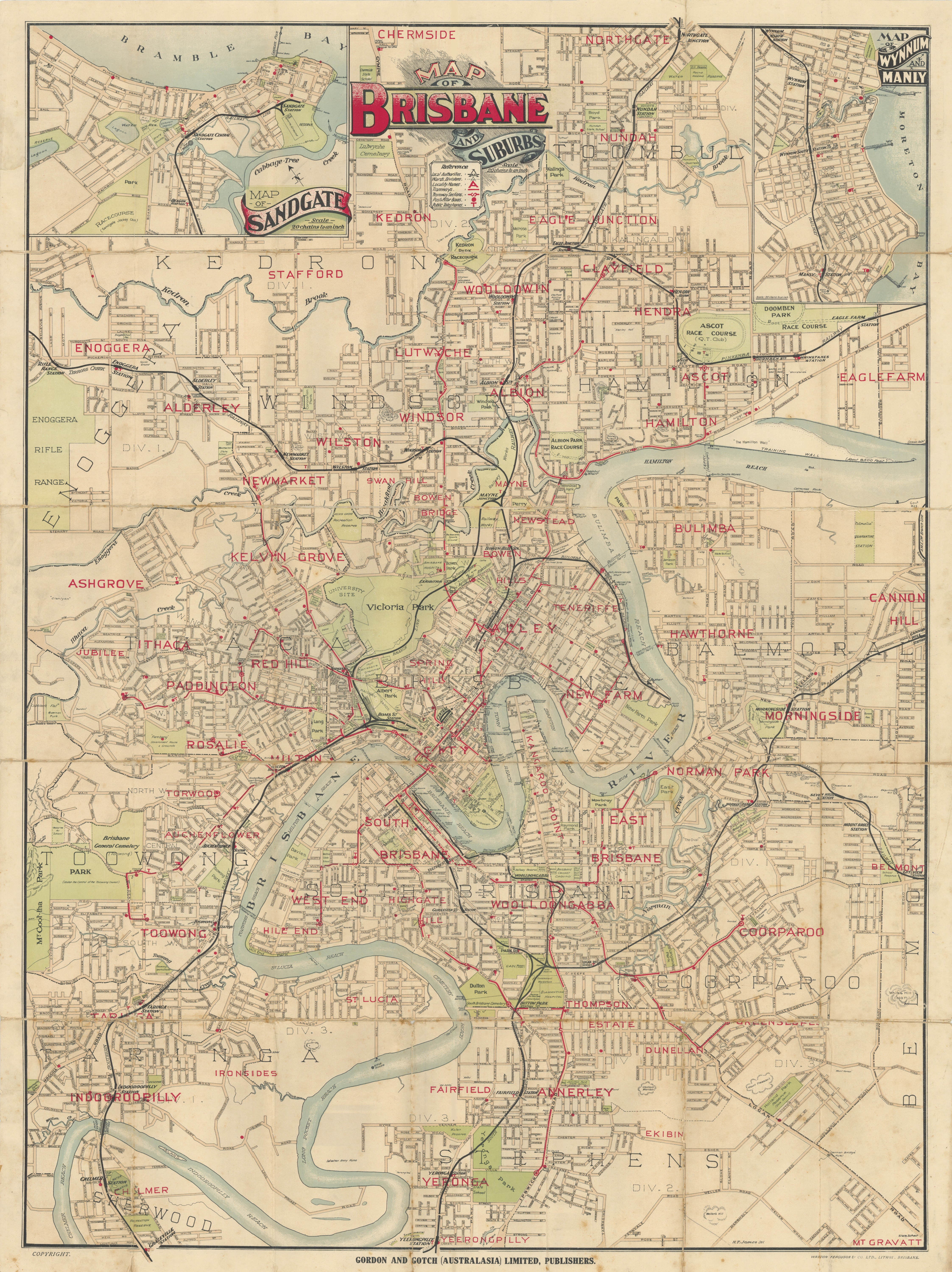 Map of Brisbane and suburbs, 1918