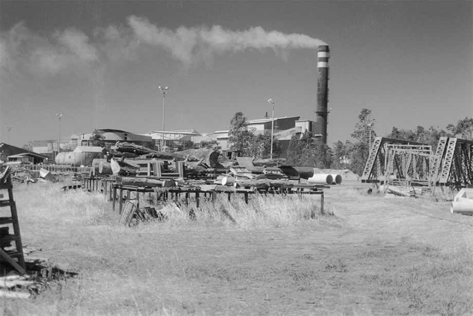 View of smoke stack at Farleigh Sugar Mill near Mackay, Queensland 