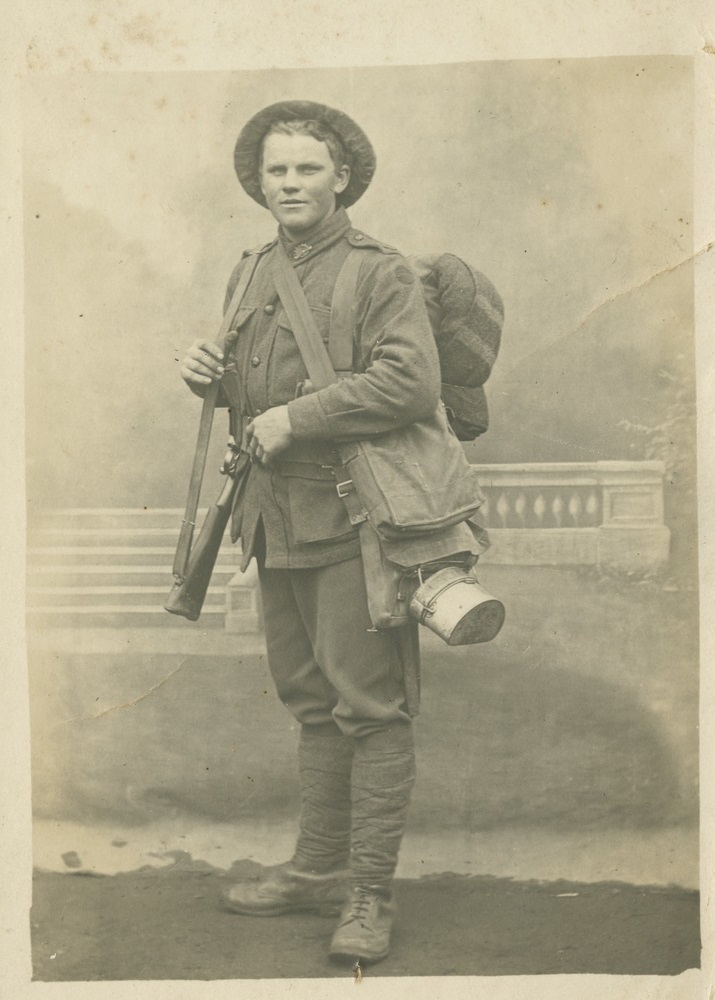Sepia studio portrait of Victor Owen Williams in uniform, taken in Paris, 1919