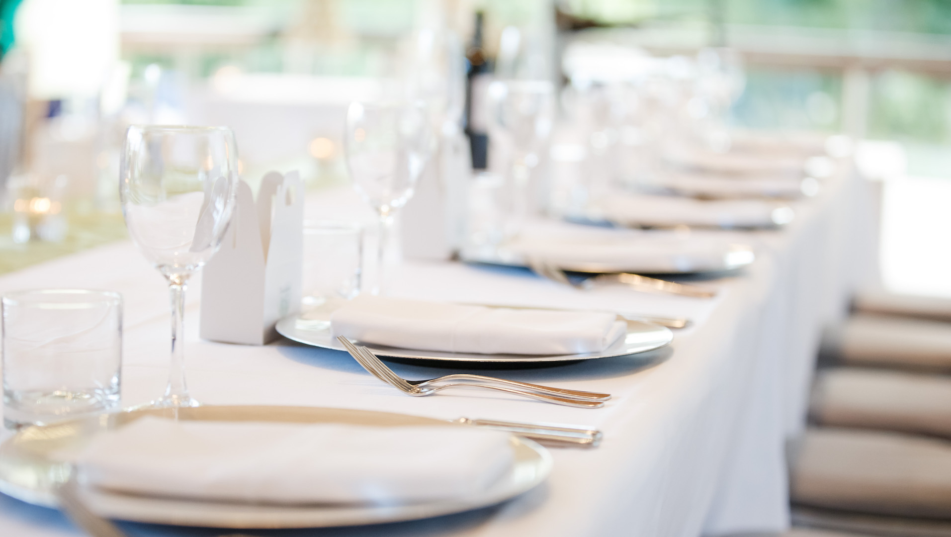 Close up of dining table set for an event