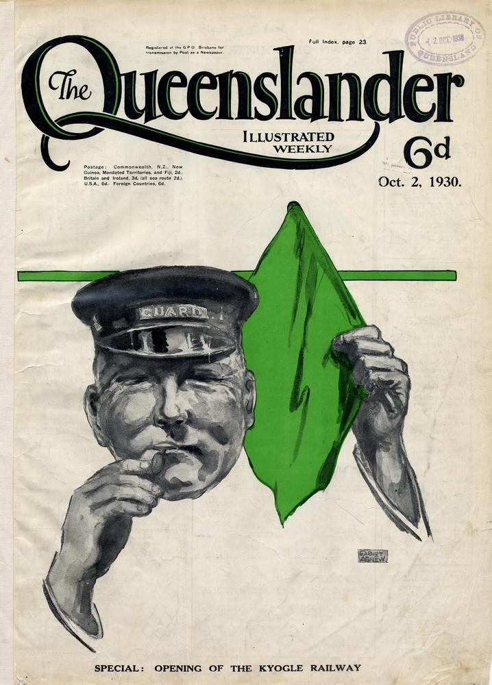 Illustrated front cover from The Queenslander, October 2 1930. Caption: Special: Opening of the Kyogle Railway.