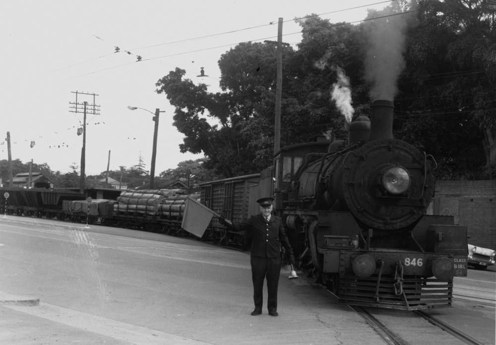 One of the last trains to cross at the Gabba Fiveways ca. 1967.