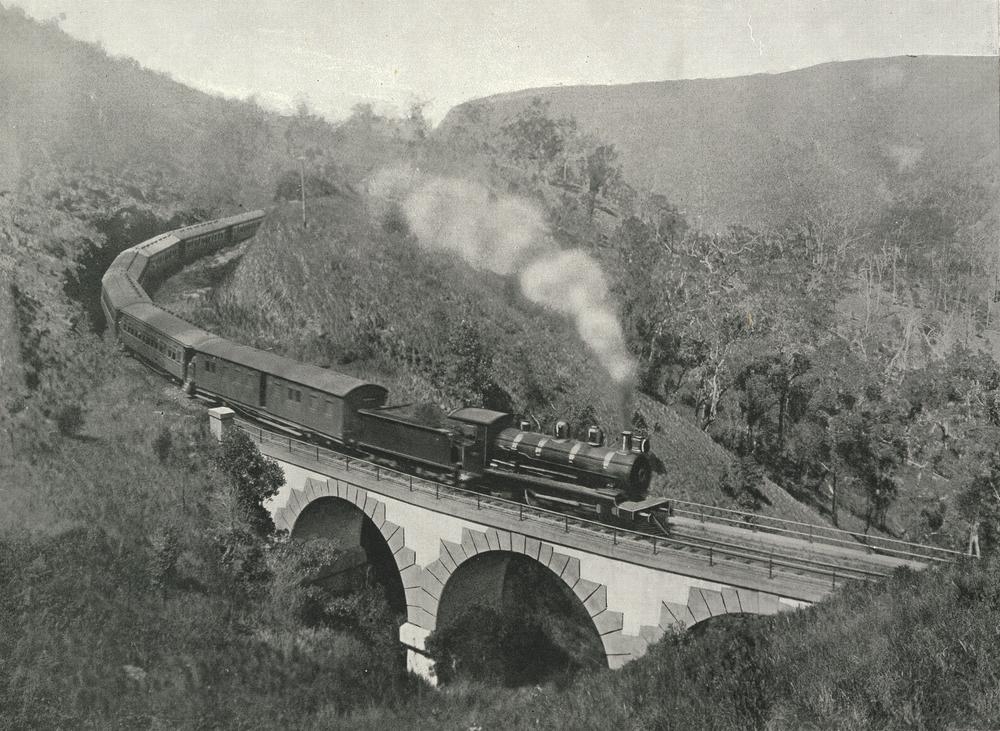  Sydney Mail train on a stone viaduct in the Toowomba Range, southern Queensland