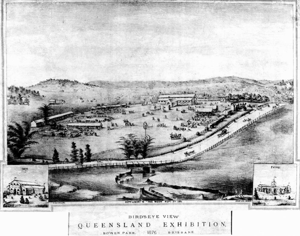 Sketch of the very first Exhibition at Bowen Park, Brisbane in 1876. John Oxley Library, State Library of Queensland. Neg 42351
