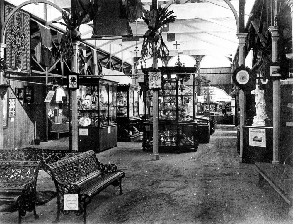 Interior of the main pavilion at the second Queensland Intercolonial Exhibition, Brisbane 1877