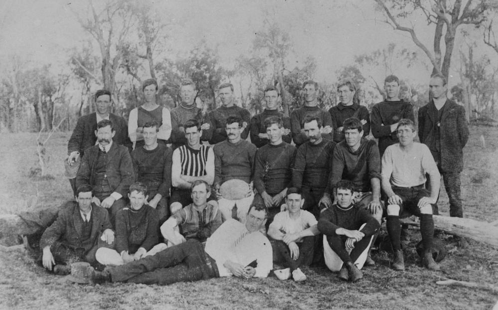 Australian Rules football team portrait in the Meandarra district 1913.