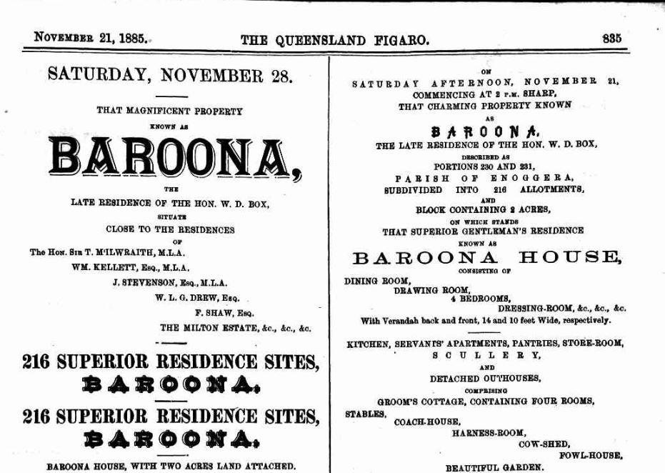 Baroona Estate, [Paddington/Auchenflower], 1885 (Map of the Week ...