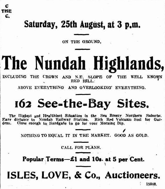 Advertisement for the Nundah Highlands Estate published in The Telegraph