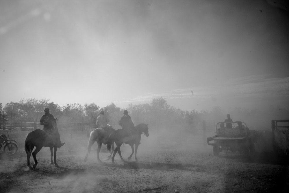 Stockmen on horseback at a Doomadgee outstation, Doomadgee, Queensland, ca. 2008-2014