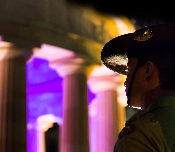 Young Soldier Standing to Attention during the Anzac Day Dawn Service