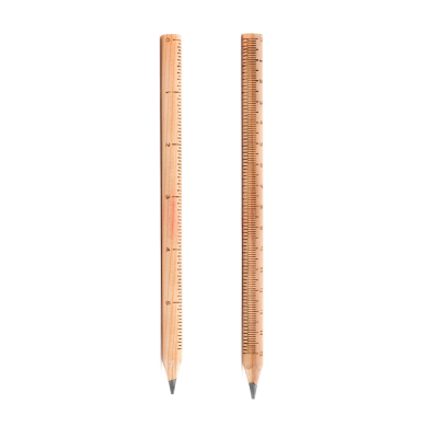 Two wooden pencils with ruler markings.