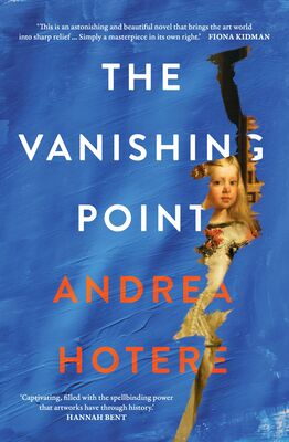Cover of The Vanishing Point by Andrea Hotere. The cover shows a portrait of a child through blue paint on a canvas.