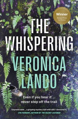 Cover of the book The Whispering by Veronica Lando - close up of a dense rainforest with a single boot.