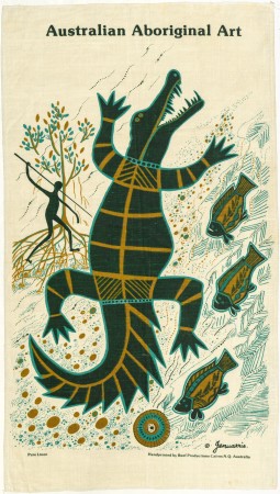 Colourful tea towel Aboriginal Art crocodile
