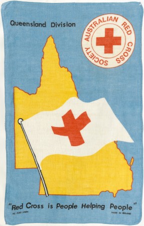 Colourful tea towel of QLD division Red Cross Society