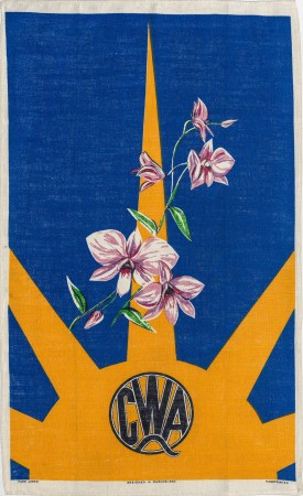 Colourful tea towel of Country Woman’s Association of Queensland 